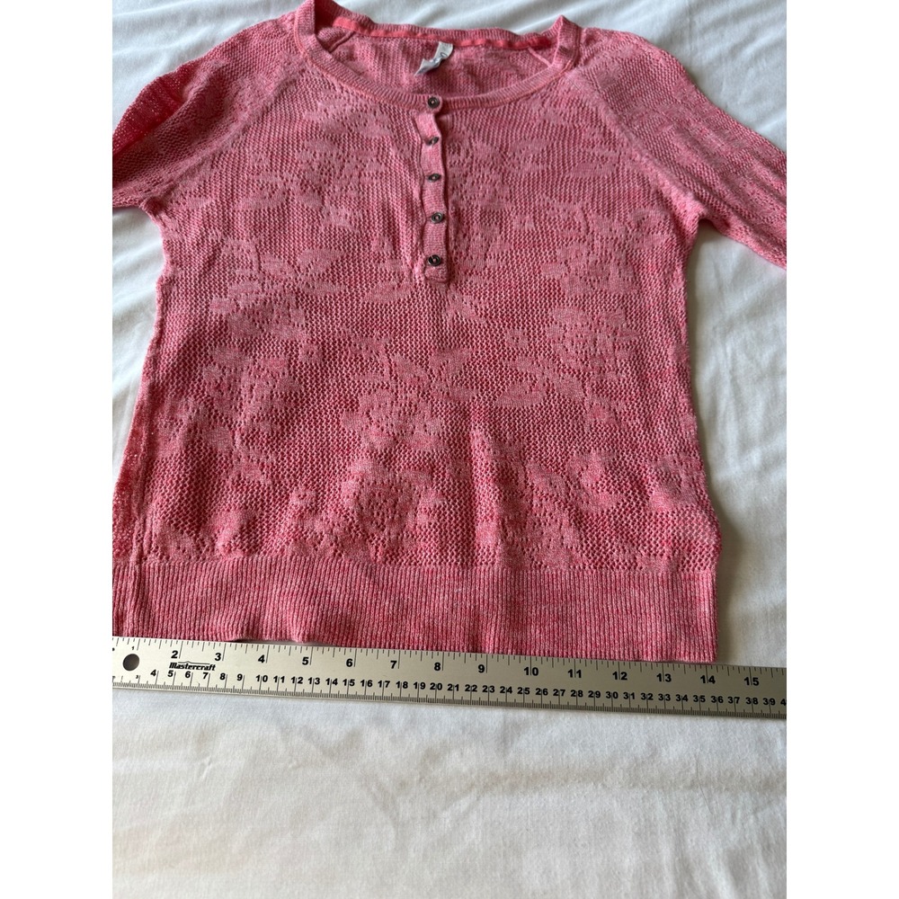 Aeropostale Crochet Henley Top L Sheer Pink Floral Knit Boho Cottagecore Y2K Vtg - Picture 11 of 12